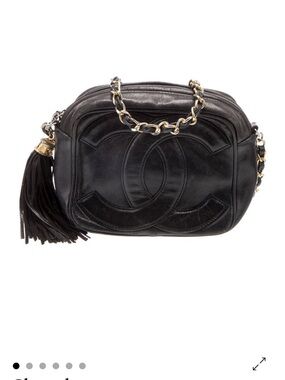CHANEL Vintage Black Quilted Lambskin Crossbody Camera Bag with Tassel